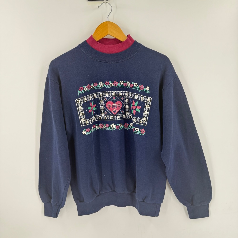 Vintage Country Heart Print Santee By Pluma Sweatshirt Navy Blue Medium Graphic